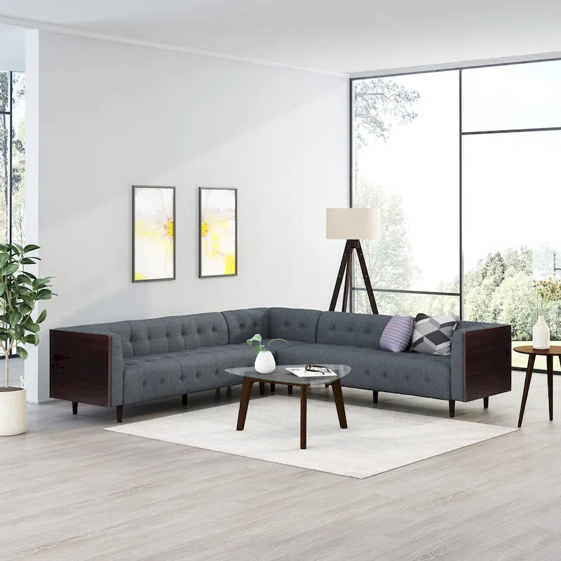 Clermont Mid-century Tufted Ecksofa von Christopher Knight Home – 114,00 L x 114,00 B x 30,75 H
