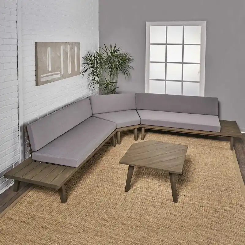 Eulah v-förmiges, minimalistisches 4-teiliges Sektionssofa aus Holz von Christopher Knight Home