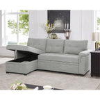 Verwandelbares, umbaubares Ecksofa mit ausziehbarem Schlafsofa, versteckter Aufbewahrung in der Récamiere und robusten Beinen