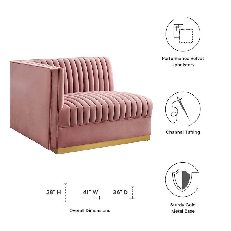Sanguine Channel Getufteter Performance Velvet Modularer Loungesofa Linker Armstuhl