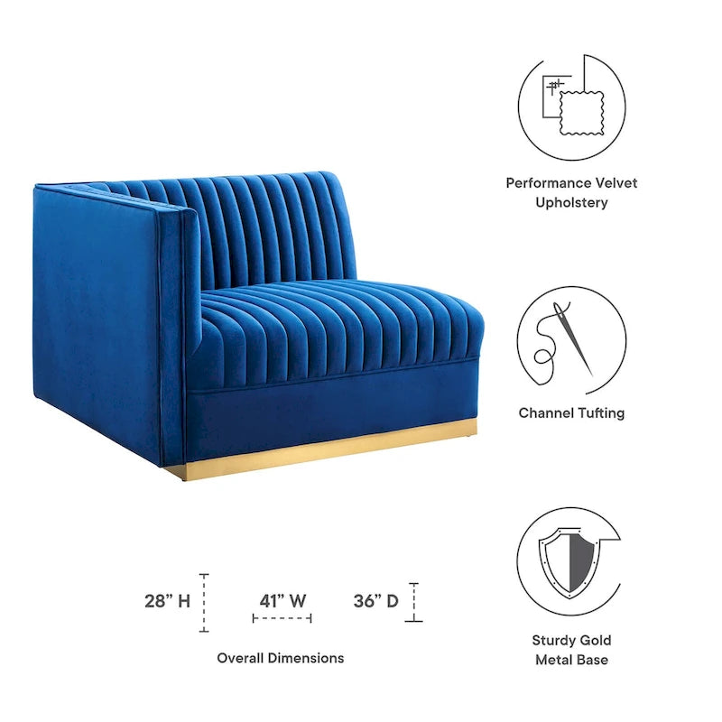Sanguine Channel Getufteter Performance Velvet Modularer Loungesofa Linker Armstuhl