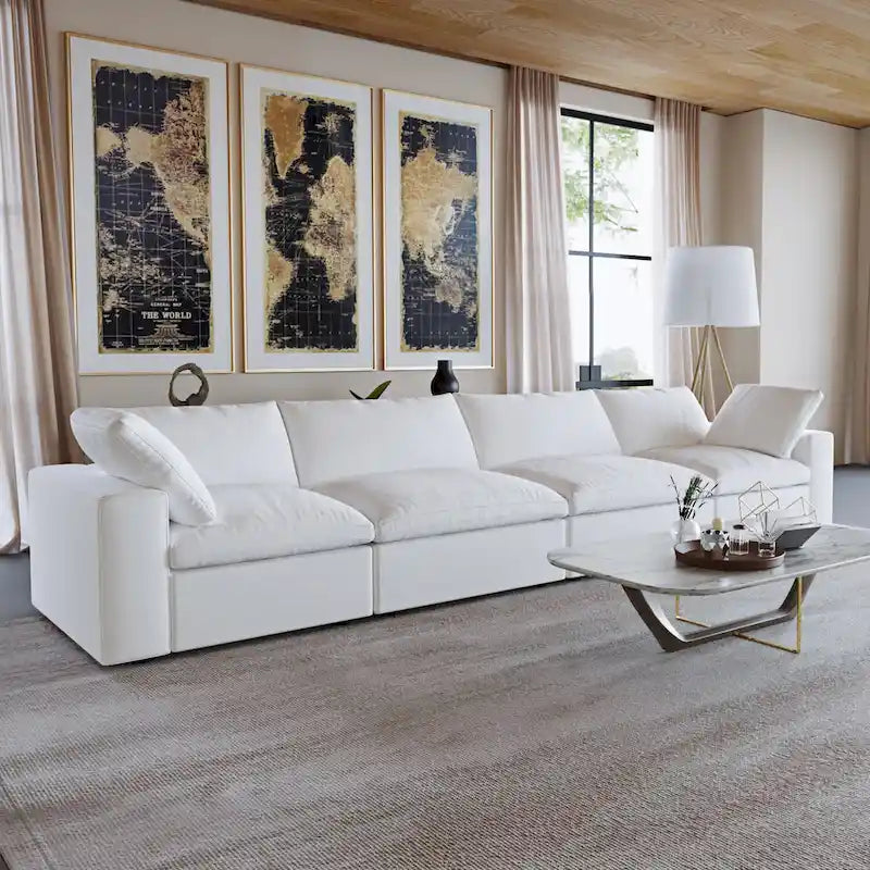 160.6 Modernes Leinwand-Polstersofa, mehrere Kissen, Sektionssofa