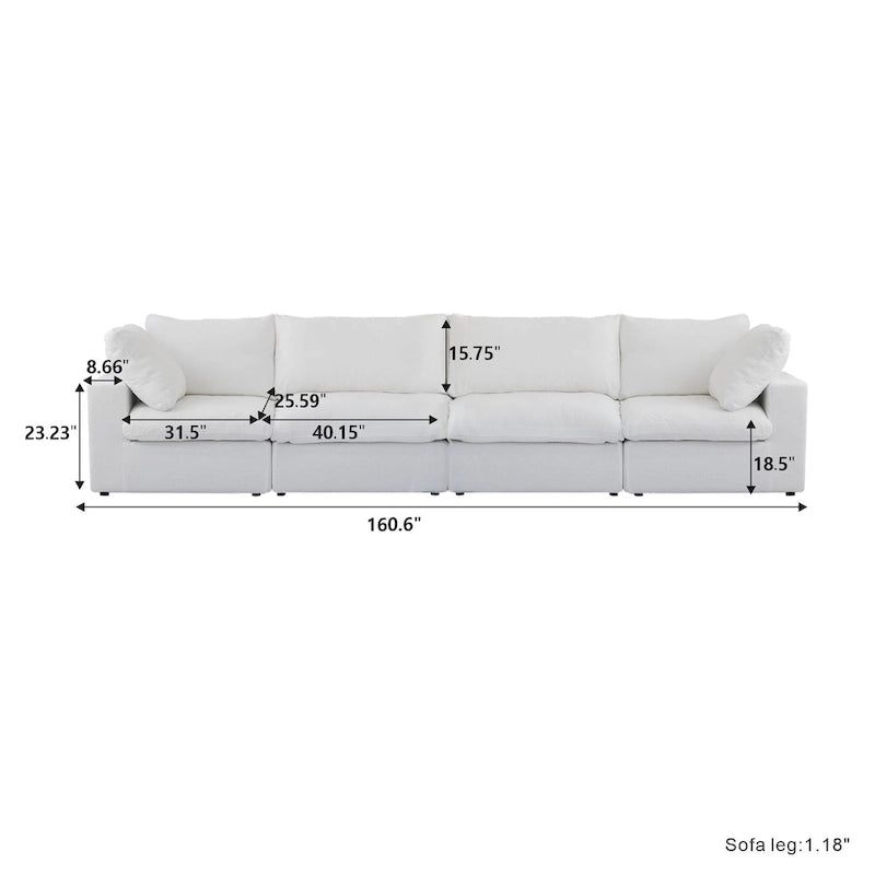 160.6 Modernes Leinwand-Polstersofa, mehrere Kissen, Sektionssofa