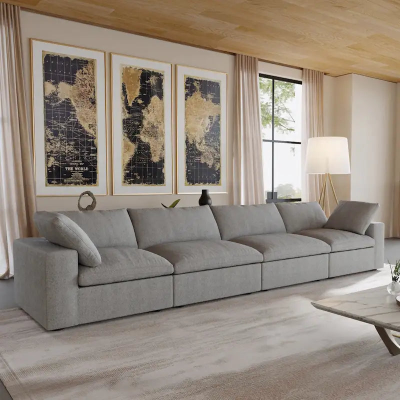 160.6 Modernes Leinwand-Polstersofa, mehrere Kissen, Sektionssofa