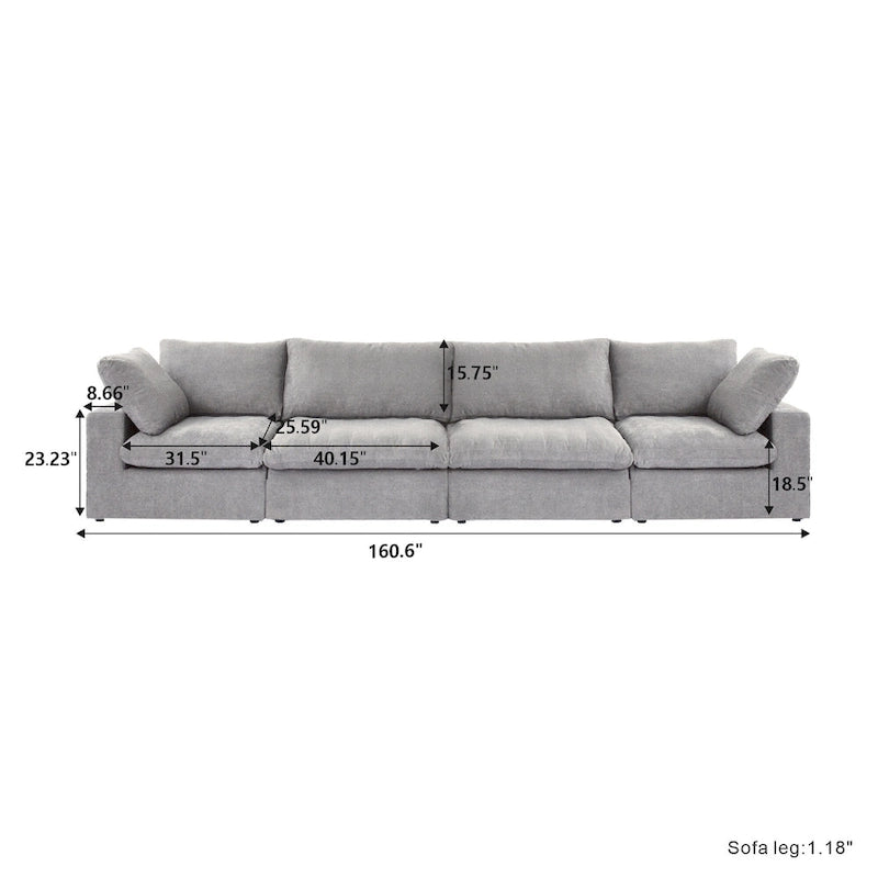 160.6 Modernes Leinwand-Polstersofa, mehrere Kissen, Sektionssofa