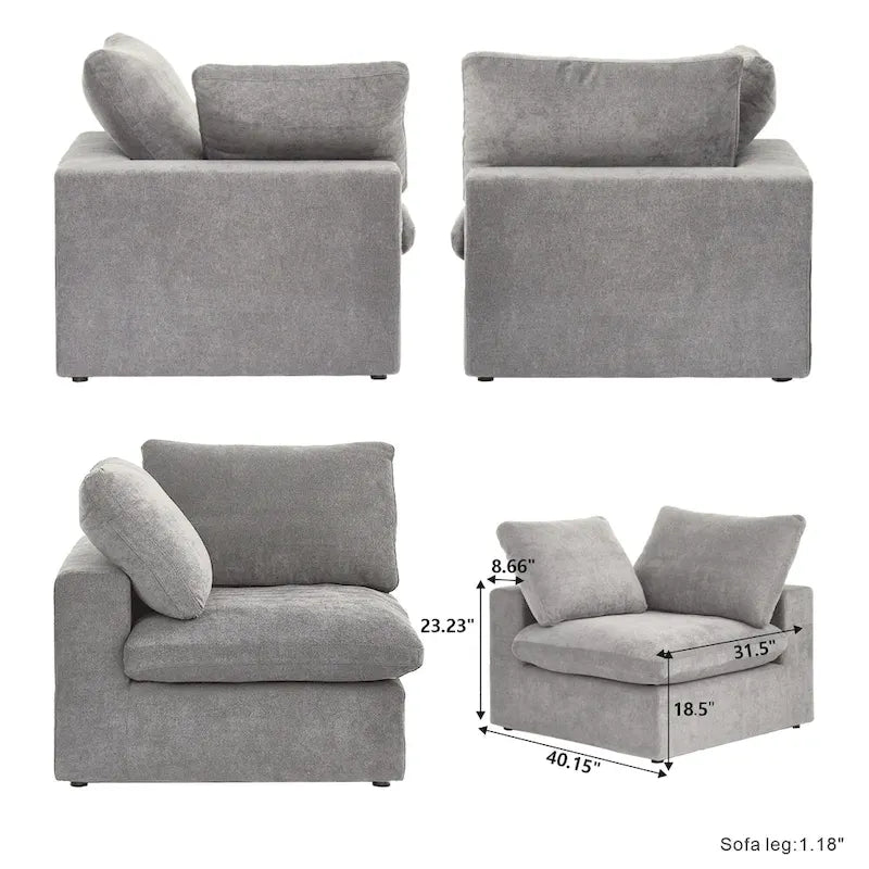160.6 Modernes Leinwand-Polstersofa, mehrere Kissen, Sektionssofa