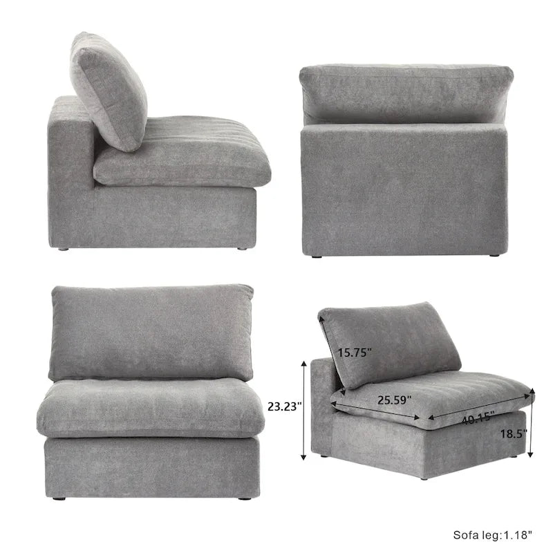 160.6 Modernes Leinwand-Polstersofa, mehrere Kissen, Sektionssofa