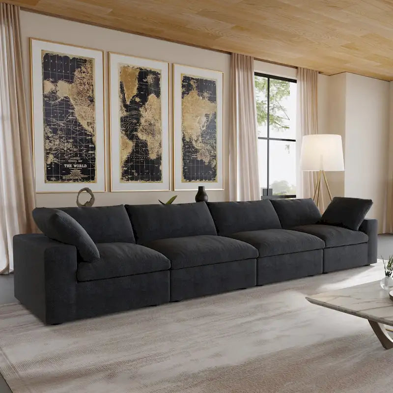 160.6 Modernes Leinwand-Polstersofa, mehrere Kissen, Sektionssofa