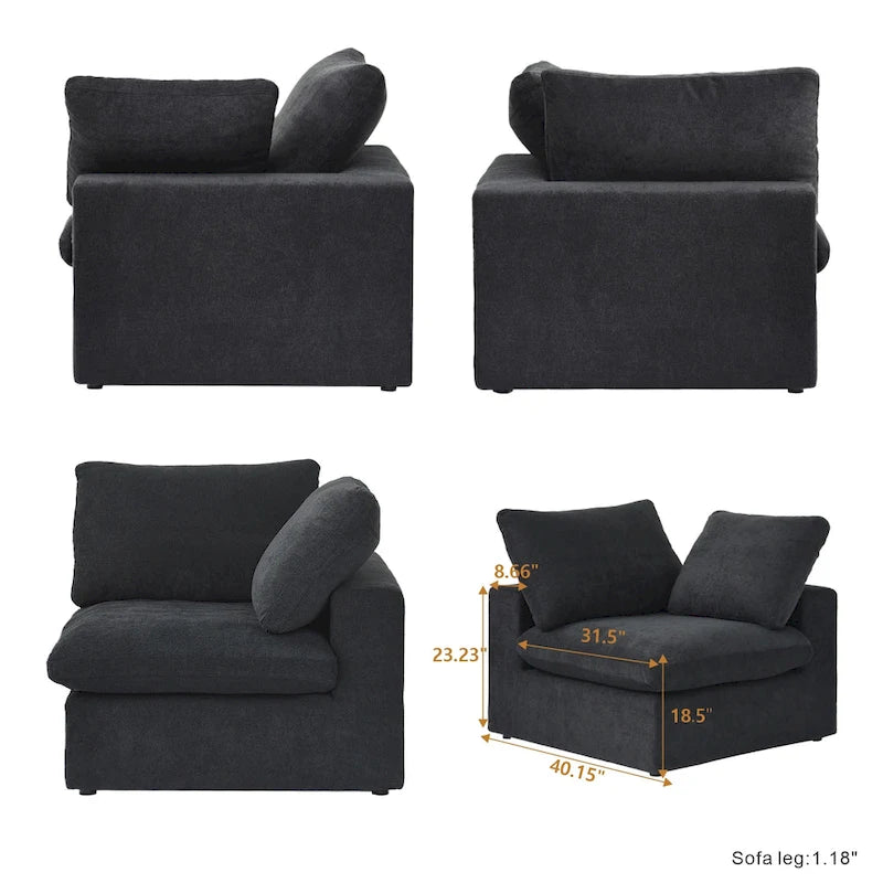 160.6 Modernes Leinwand-Polstersofa, mehrere Kissen, Sektionssofa