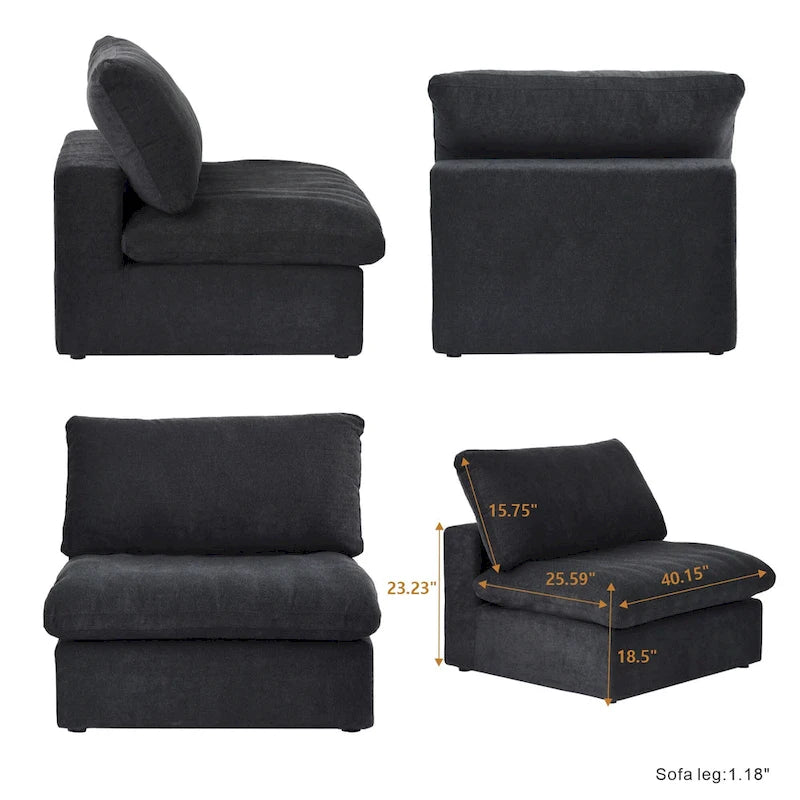 160.6 Modernes Leinwand-Polstersofa, mehrere Kissen, Sektionssofa