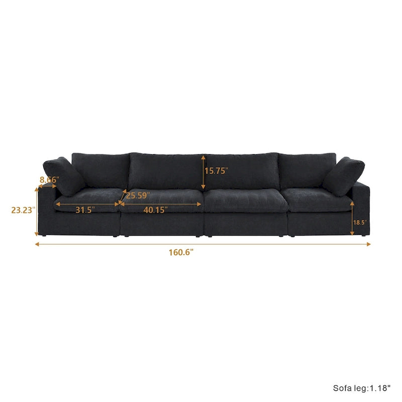 160.6 Modernes Leinwand-Polstersofa, mehrere Kissen, Sektionssofa