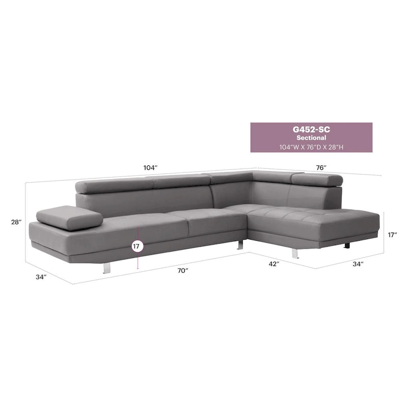 Riveredge 109 Zoll B 2-teiliges L-förmiges Sektionssofa aus Kunstleder – 76L x 109B x 28H