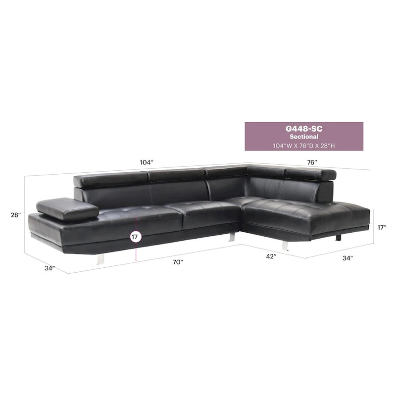 Riveredge 109 Zoll B 2-teiliges L-förmiges Sektionssofa aus Kunstleder – 76L x 109B x 28H