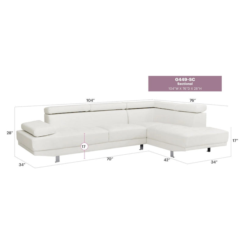 Riveredge 109 Zoll B 2-teiliges L-förmiges Sektionssofa aus Kunstleder – 76L x 109B x 28H