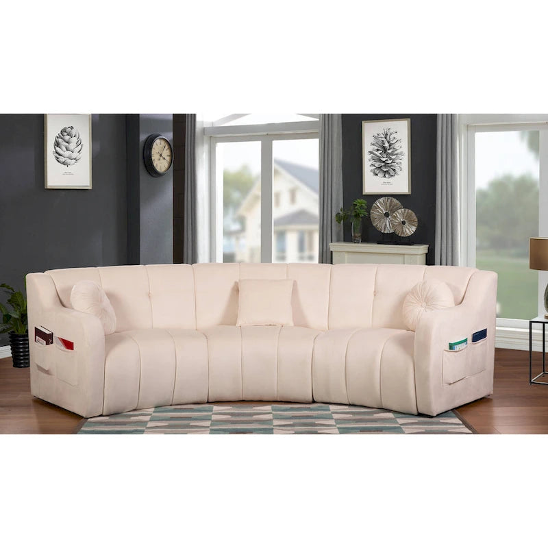 Samt Geschwungenes Sofa 3 Sitzer Symmetrisches modulares, bein freies Sofa Ecksofa Runde Couches - 127