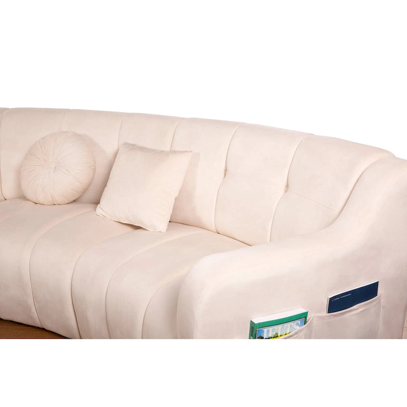 Samt Geschwungenes Sofa 3 Sitzer Symmetrisches modulares, bein freies Sofa Ecksofa Runde Couches - 127