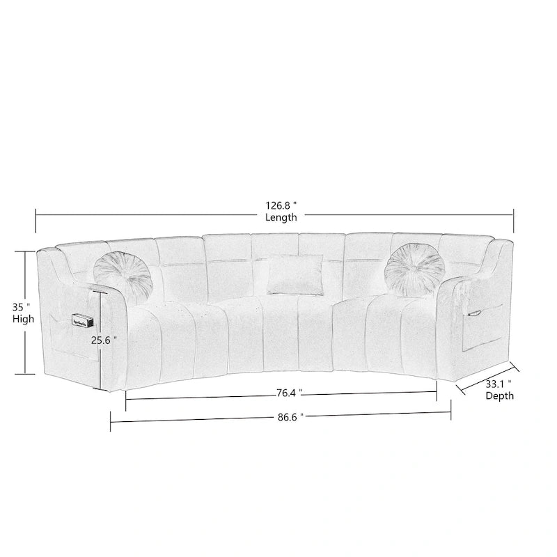 Samt Geschwungenes Sofa 3 Sitzer Symmetrisches modulares, bein freies Sofa Ecksofa Runde Couches - 127