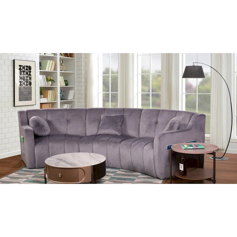 Samt Geschwungenes Sofa 3 Sitzer Symmetrisches modulares, bein freies Sofa Ecksofa Runde Couches - 127