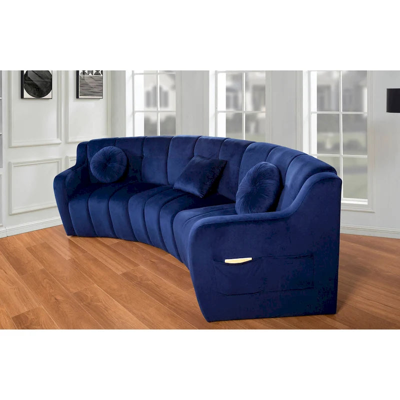 Samt Geschwungenes Sofa 3 Sitzer Symmetrisches modulares, bein freies Sofa Ecksofa Runde Couches - 127