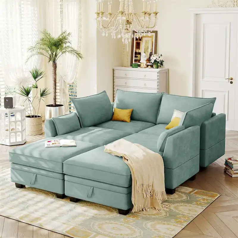 Merax U-förmiges, umwandelbares, modulares Sektions-Schlafsofa mit umkehrbarer Recamiere