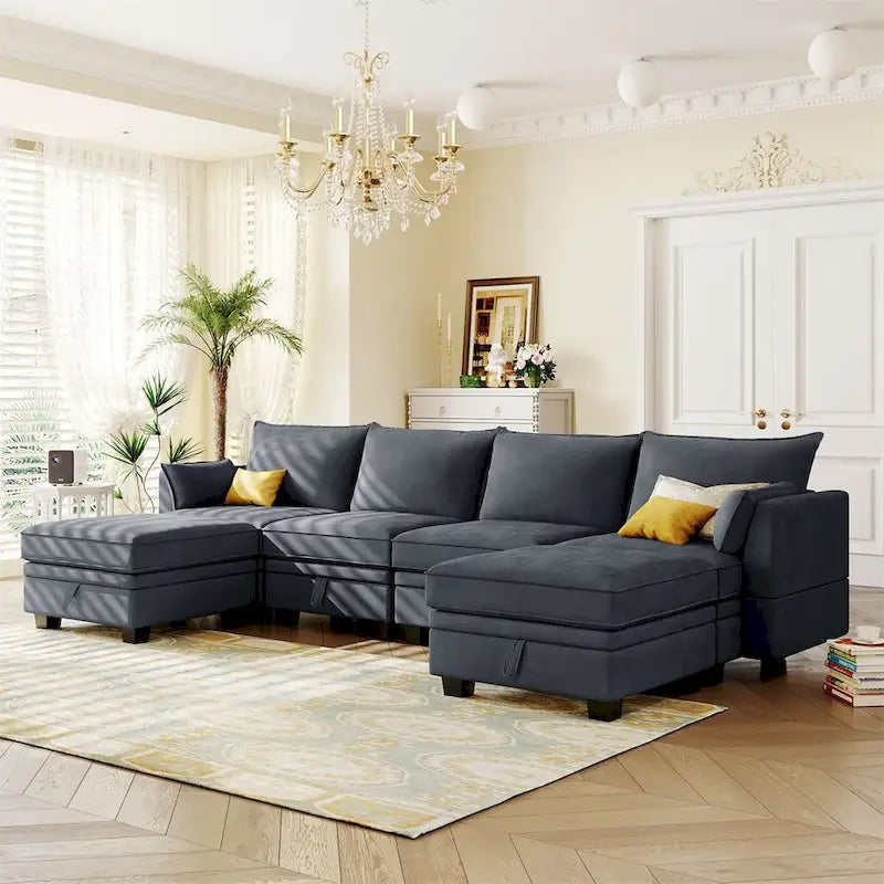 Merax U-förmiges, umwandelbares, modulares Sektions-Schlafsofa mit umkehrbarer Recamiere