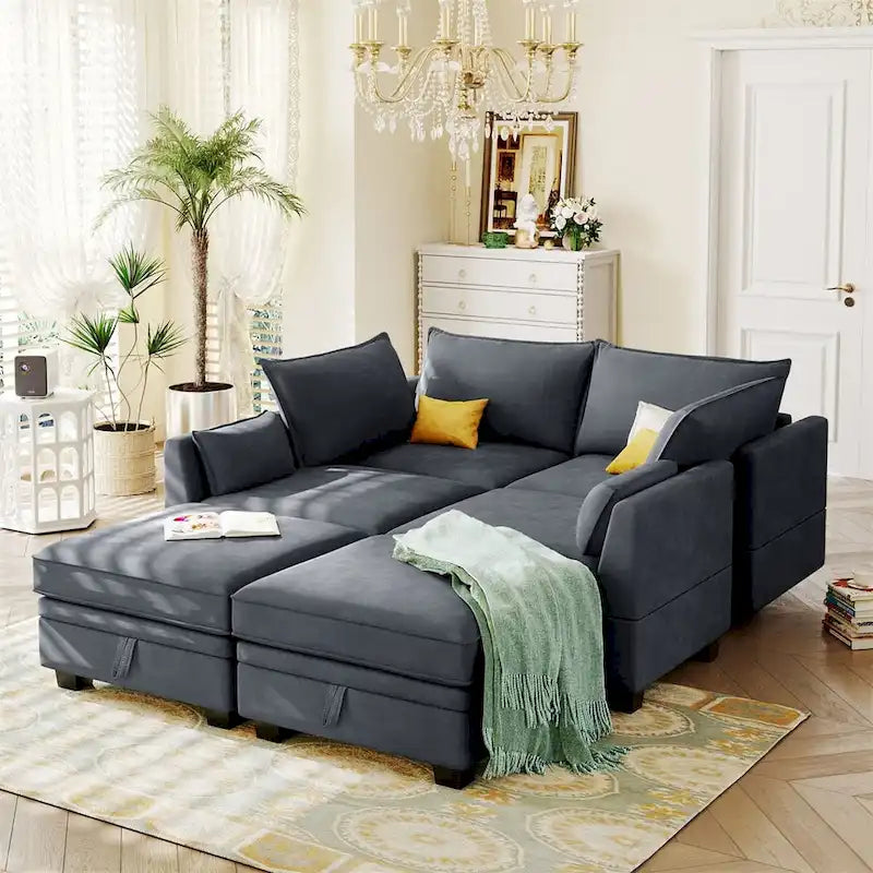 Merax U-förmiges, umwandelbares, modulares Sektions-Schlafsofa mit umkehrbarer Recamiere