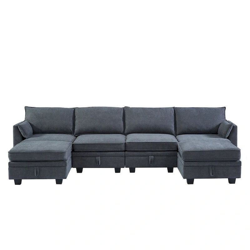 Merax U-förmiges, umwandelbares, modulares Sektions-Schlafsofa mit umkehrbarer Recamiere