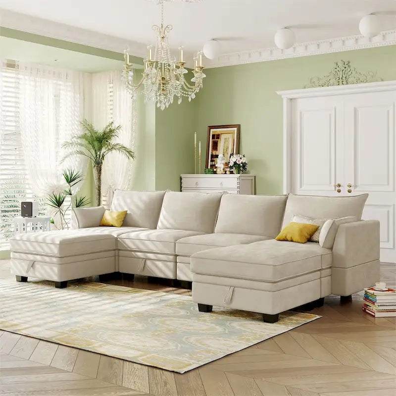 Merax U-förmiges, umwandelbares, modulares Sektions-Schlafsofa mit umkehrbarer Recamiere