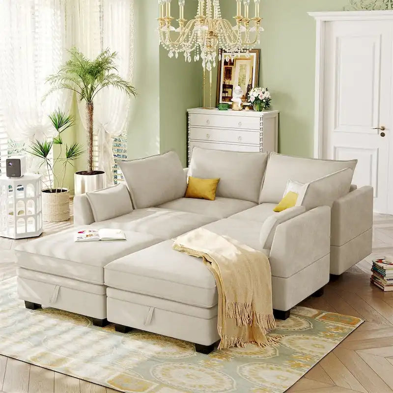 Merax U-förmiges, umwandelbares, modulares Sektions-Schlafsofa mit umkehrbarer Recamiere
