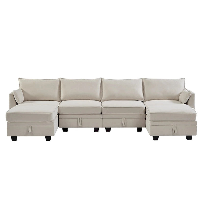 Merax U-förmiges, umwandelbares, modulares Sektions-Schlafsofa mit umkehrbarer Recamiere