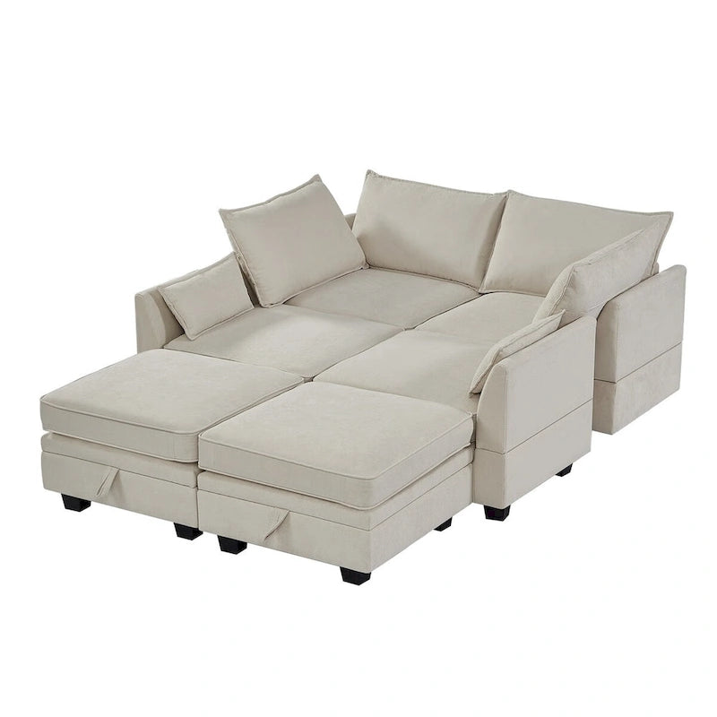 Merax U-förmiges, umwandelbares, modulares Sektions-Schlafsofa mit umkehrbarer Recamiere