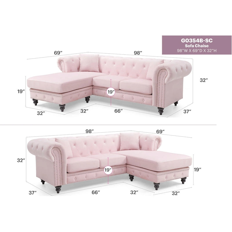 Nola 98 Zoll 3-Sitzer Samtsofa mit 2 Kissen - 98L x 37B x 31H