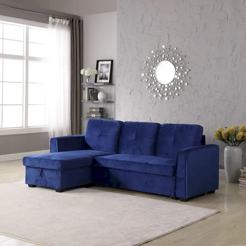 231-cm-Sofa mit Samtbezug, wendbar, umbaubar, mit Stauraum und Schlaffunktion