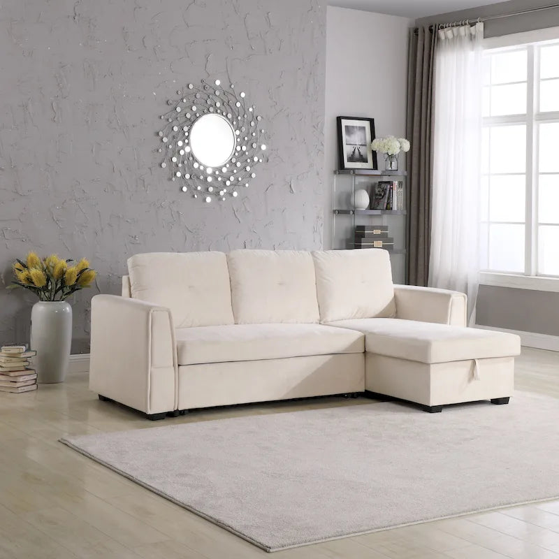 231-cm-Sofa mit Samtbezug, wendbar, umbaubar, mit Stauraum und Schlaffunktion