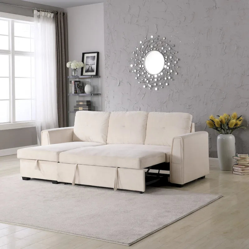 231-cm-Sofa mit Samtbezug, wendbar, umbaubar, mit Stauraum und Schlaffunktion