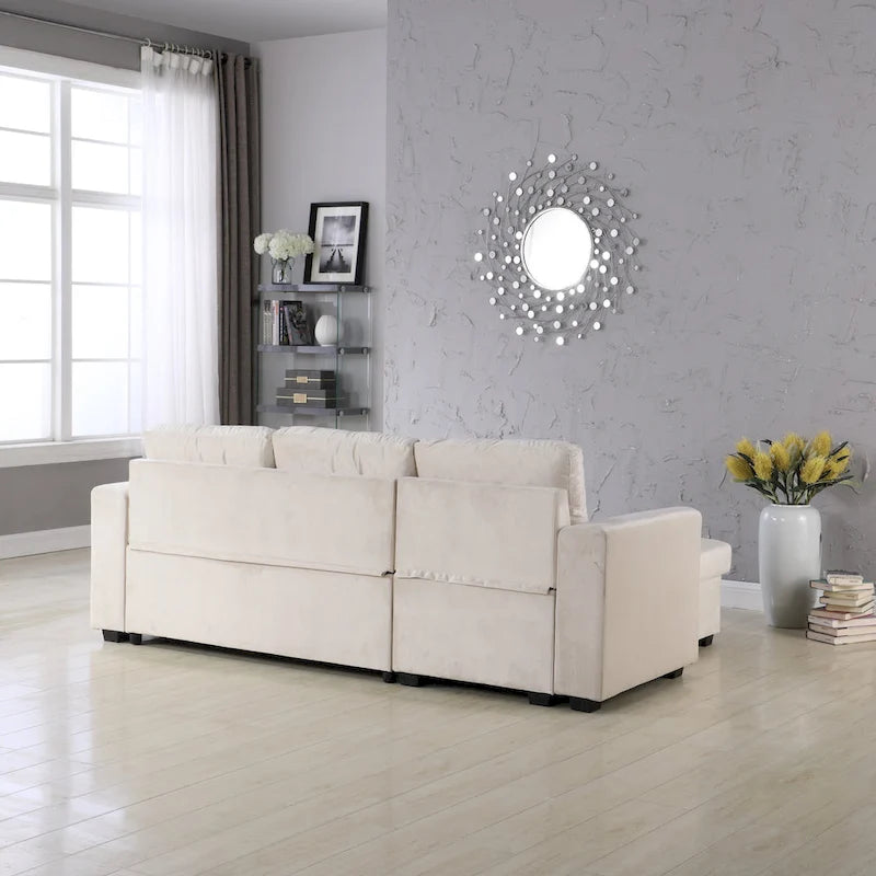 231-cm-Sofa mit Samtbezug, wendbar, umbaubar, mit Stauraum und Schlaffunktion