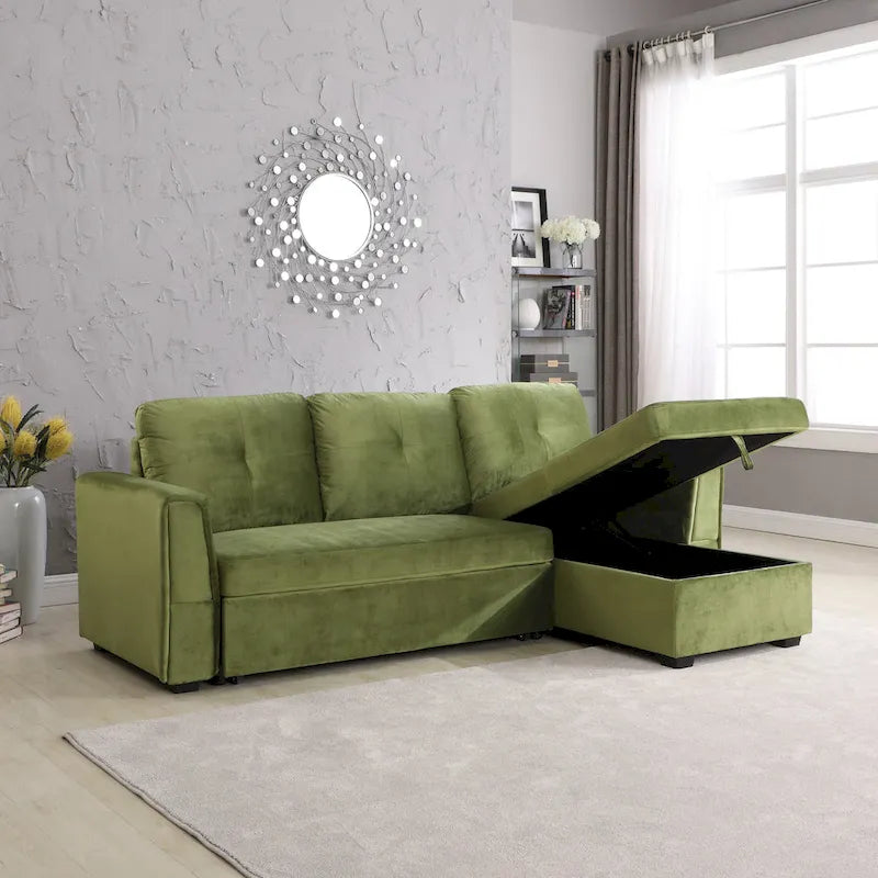231-cm-Sofa mit Samtbezug, wendbar, umbaubar, mit Stauraum und Schlaffunktion