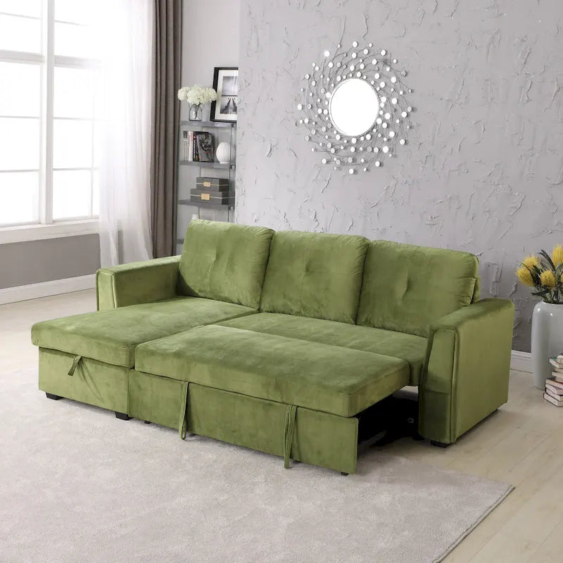 231-cm-Sofa mit Samtbezug, wendbar, umbaubar, mit Stauraum und Schlaffunktion
