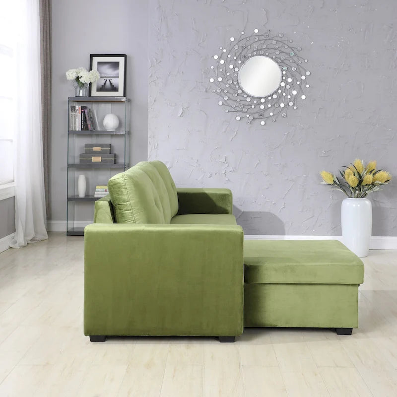 231-cm-Sofa mit Samtbezug, wendbar, umbaubar, mit Stauraum und Schlaffunktion