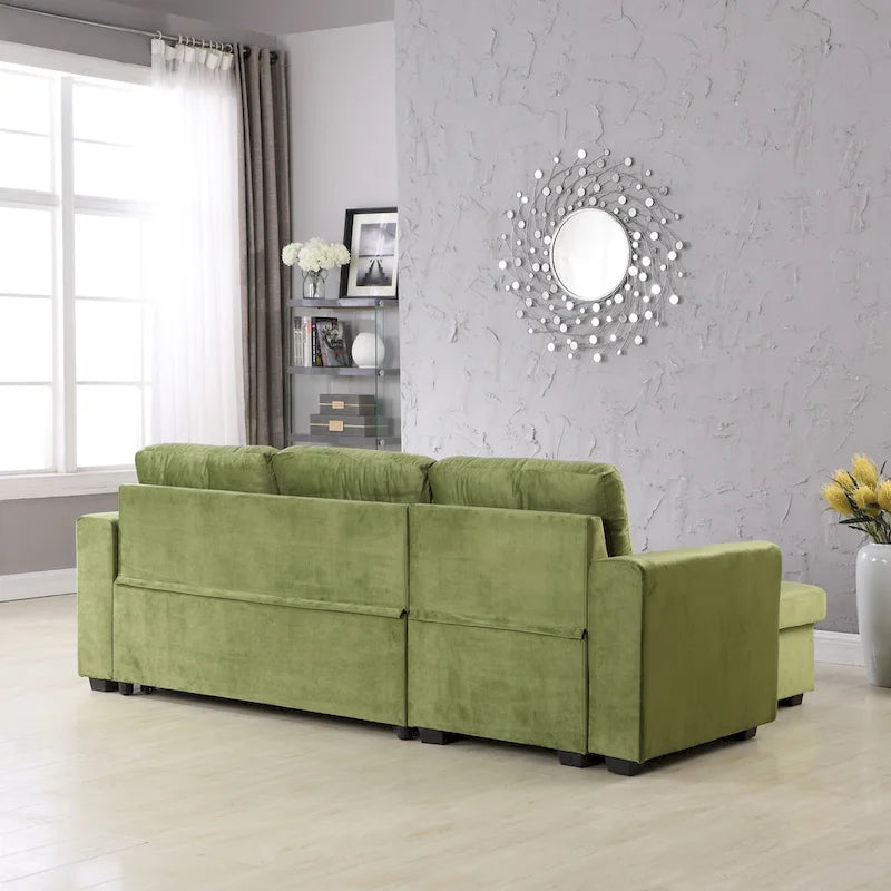 231-cm-Sofa mit Samtbezug, wendbar, umbaubar, mit Stauraum und Schlaffunktion