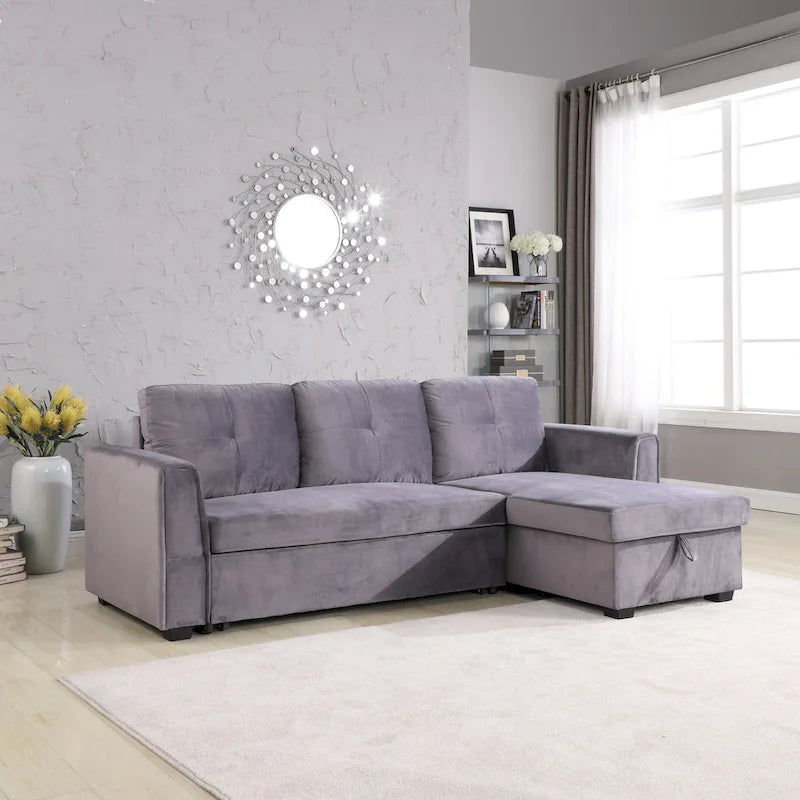 231-cm-Sofa mit Samtbezug, wendbar, umbaubar, mit Stauraum und Schlaffunktion