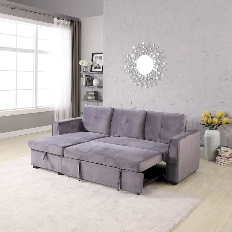 231-cm-Sofa mit Samtbezug, wendbar, umbaubar, mit Stauraum und Schlaffunktion