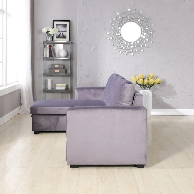 231-cm-Sofa mit Samtbezug, wendbar, umbaubar, mit Stauraum und Schlaffunktion