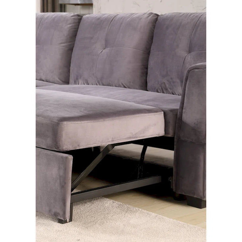 231-cm-Sofa mit Samtbezug, wendbar, umbaubar, mit Stauraum und Schlaffunktion