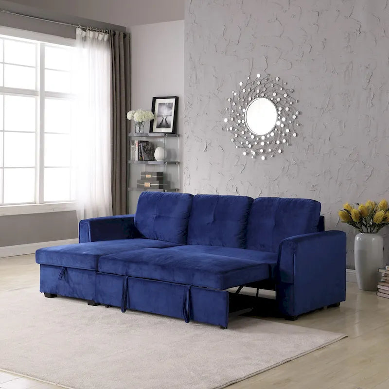 231-cm-Sofa mit Samtbezug, wendbar, umbaubar, mit Stauraum und Schlaffunktion