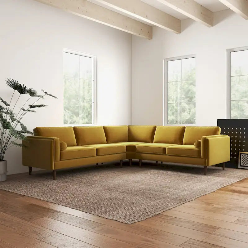 Flavia Mid-Century Modern Ecksofa mit losem Rückenkissen, symmetrisch