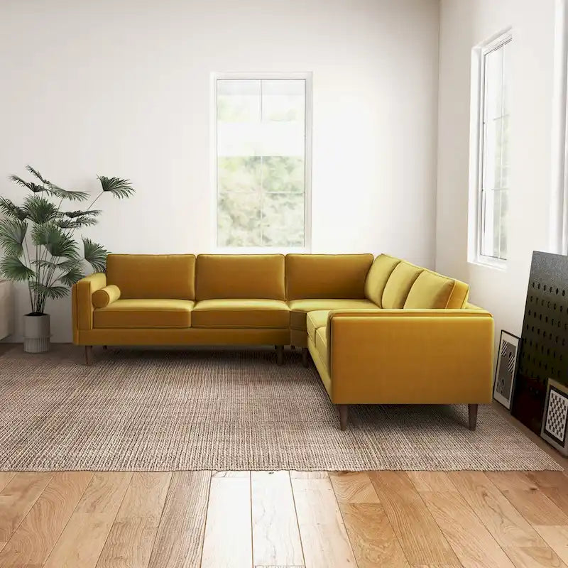 Flavia Mid-Century Modern Ecksofa mit losem Rückenkissen, symmetrisch
