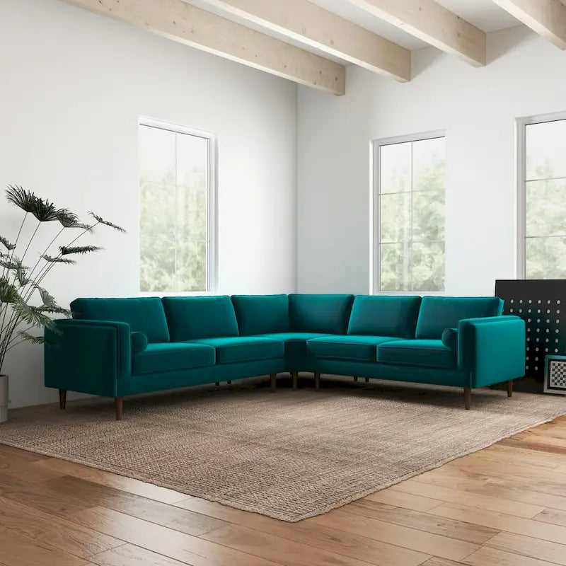 Flavia Mid-Century Modern Ecksofa mit losem Rückenkissen, symmetrisch