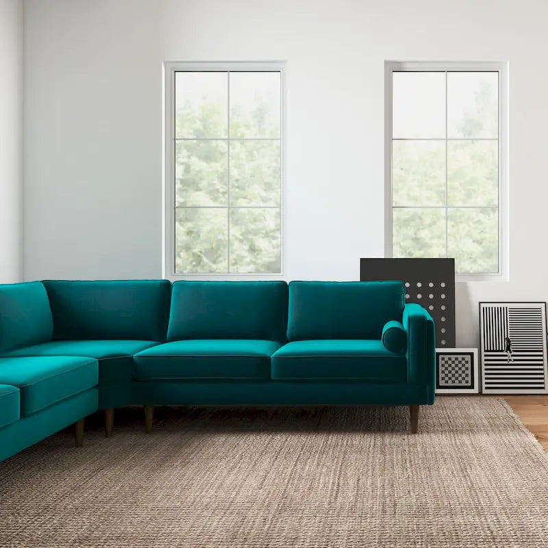 Flavia Mid-Century Modern Ecksofa mit losem Rückenkissen, symmetrisch
