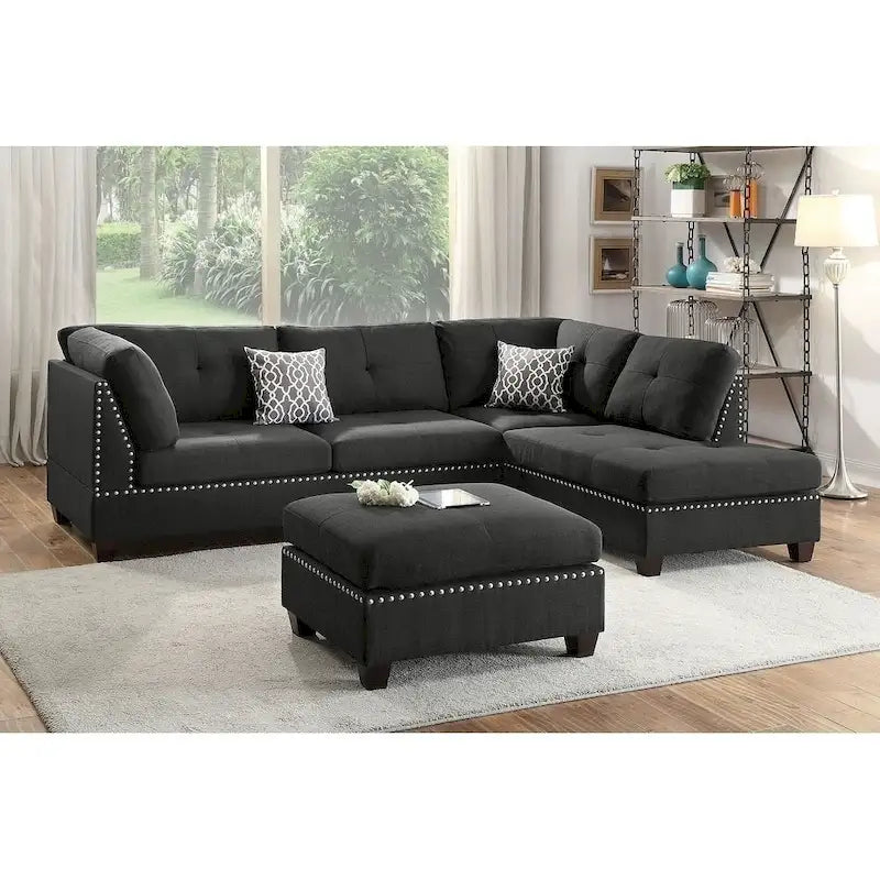 Bobkona Chaise Polsterbezogene, 3-teilige, umkehrbare Ecksofa-Garnitur